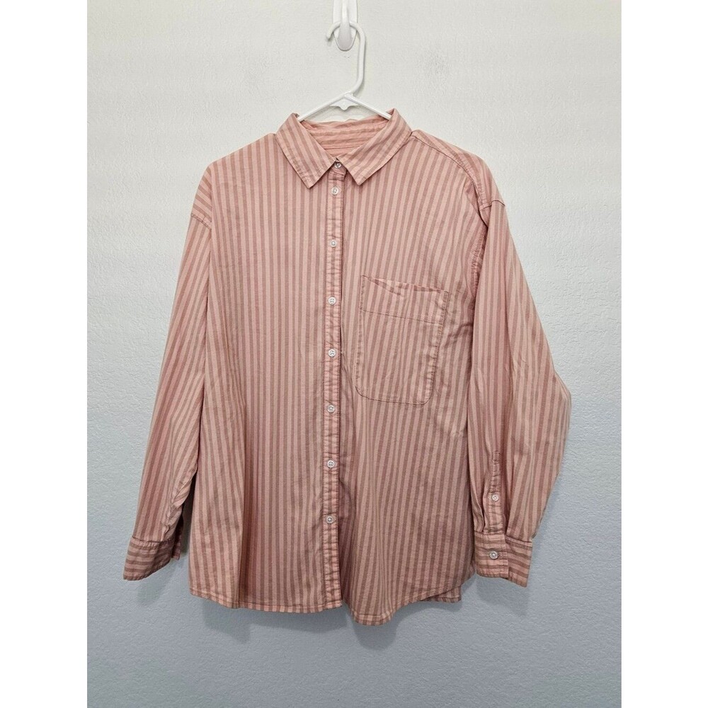A New Day Cotton Blend Vertical Stripe Collared Long Sleeve Womens XL Button Top